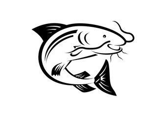 Unique Catfish with Mustache Illustration Silhouette Logo