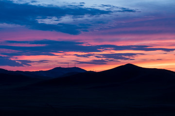 Sunset at the wind power base
