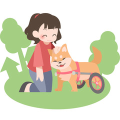 犬用車椅子と飼い主（屋外）
