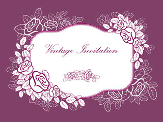 Vintage Frame from flowers roses and leaves. Festive background for invitation, greeting cards for holiday, wedding, party, Valentine's day, celebration, birthday.