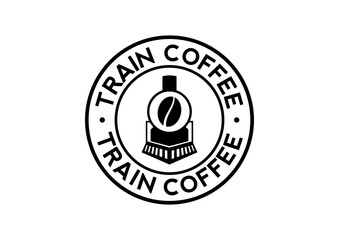 Circle Black Train with Coffee Bean Illustration Stamp Logo Silhouette