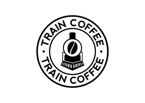 Circle Black Train with Coffee Bean Illustration Stamp Logo Silhouette