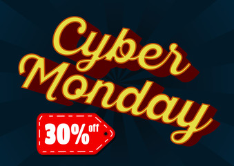 Blue background with text for cyber monday. Vintage style. Vector illustrations. 