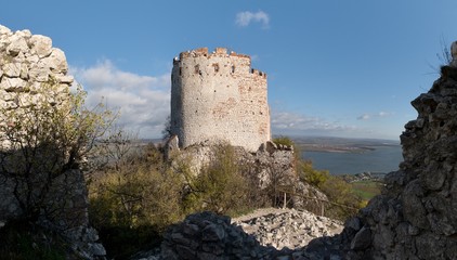 the ruins of the Děvičky castle in Palava hills in the Czech Republic