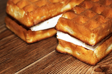 Fresh and tasty wafers with white filling