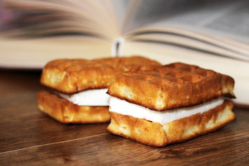 Fresh and tasty wafers with white filling