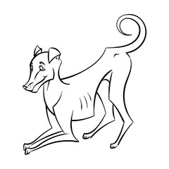Yellow dog for New Year 2018, cute symbol of horoscope. Cute puppy in cartoon doodle style.