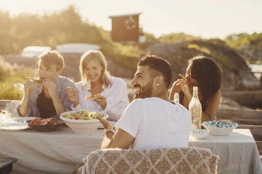 Friends sitting at dinner