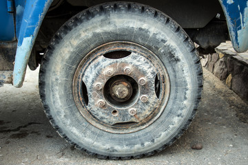 Dirty wheel of a lorry
