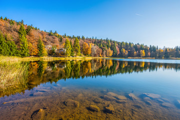 Santo lake of Cembra in autumn time, Trento province, Italy