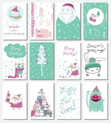 Fototapeta na wymiar Collection of Christmas greeting cards templates