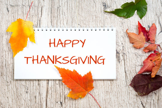 happy thanksgiving, greeting text in note pad