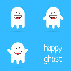 Obraz premium set of white happy ghost emoji