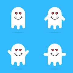 set of white enamored ghost emoji