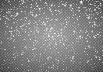 Falling snow on a transparent background. Abstract snowflake background. Fall of snow. Vector illustrator 10 EPS.