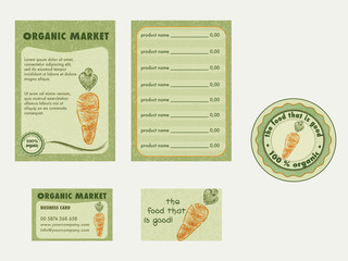 Set branding organic, bio. Farm fresh, organic market - flyer, poster, card, label - with hand drawn carrot