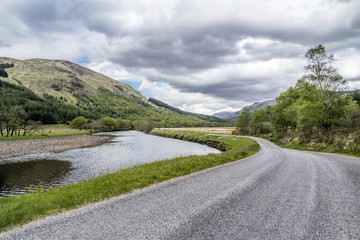 Single track road through the scottish highlands