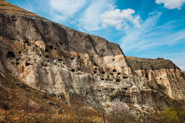 Fototapeta premium Panoramic view of Vardzia cave city-monastery in the Erusheti Mountain, Georgia