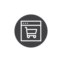 Web browser with shopping cart icon vector, filled flat sign, solid pictogram isolated on white. Online shop button symbol, logo illustration.
