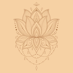 Henna tattoo flower template in Indian style. Ethnic floral paisley - Lotus. Mehndi style. Ornamental pattern in the oriental style.