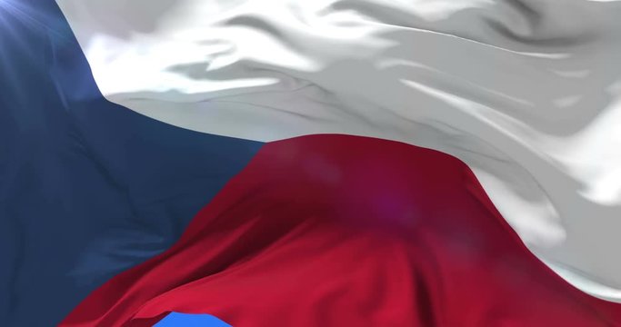 Flag of the Czech Republic waving at wind with blue sky, loop