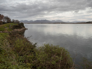 View on Connemara mountains region from the coast of the Atlantic ocean, Ireland.