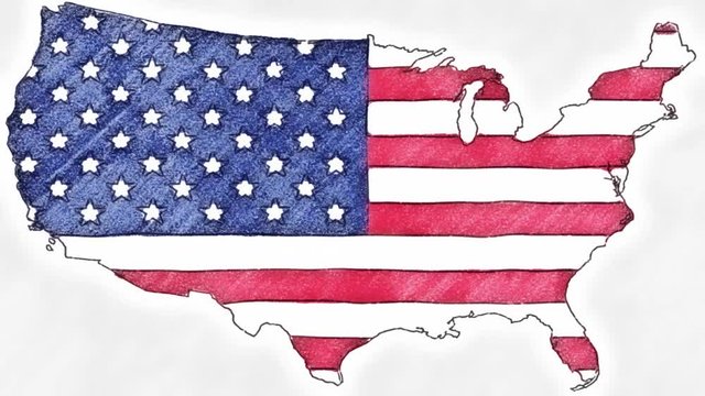 stop motion of pencil drawn USA flag cartoon animation - new quality national patriotic colorful symbol video footage
