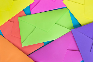 Colorful envelopes on the blue background.