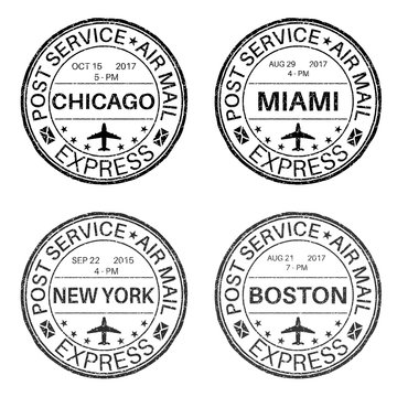 Black round postmarks for envelope with main american cities