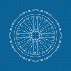 Wheel. Vector illustration on blueprint background