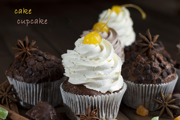 Chocolate Cupcakes with Cherry and Cream