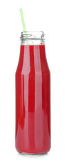 Bottle of fresh juice on white background