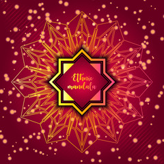 Card with glow mandala. Vector background. Geometric circle element. Islam, Arabic, Indian, turkish, chinese, ottoman motifs