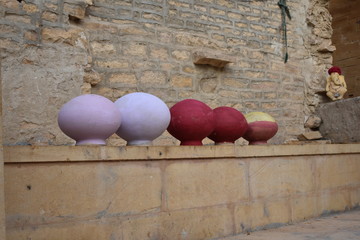 coloured pots put inside of fort jaisalmer