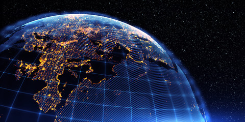 Global International Connectivity Background/Connection lines Around Earth Globe, Futuristic Technology  Theme Background with Light Effect