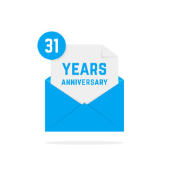 31 years anniversary icon in blue open letter