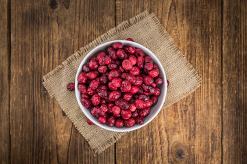 Dried Cranberries (selective focus; detailed close-up shot)