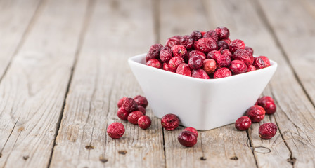 Dried Cranberries (selective focus; detailed close-up shot)