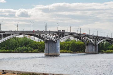 Automobile bridge over the river, summer