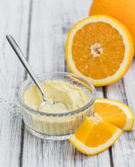 Portion of Orange fruit Powder (selective focus)