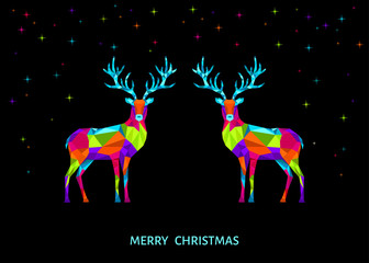 Christmas  greeting card with polygonal colorful   reindeers.