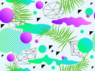 Fototapeta na wymiar Seamless geometric pattern in retro 80s 90s style. Doodle geometric shapes. Abstract vector retro memphis design. Perfect for wallpapers, pattern fill, web background, surface texture, textile