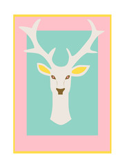 Deer head icon, background flat 