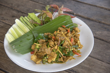 Fried spicy boar Thai food, stir fried rice with boar.