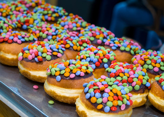 Fresh donuts  for Hanukkah  celebration. Selective focus.