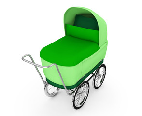 Fototapeta na wymiar Retro baby stroller isolated on white background. For boy. 3d rendering.