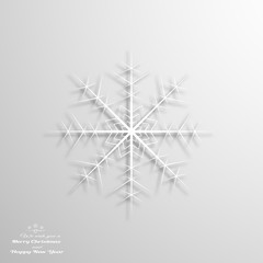 Greeting poster for Christmas and Happy New Year holiday with white vector snowflake and shadow on the gradient gray background.