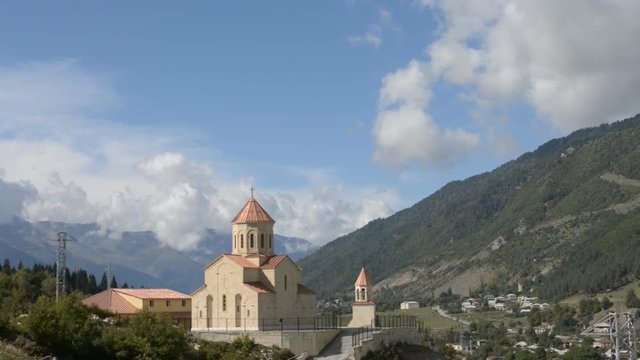 Saint Nicholas (Nikolai) church in Mestia, Svaneti. Georgia. Timelapse
