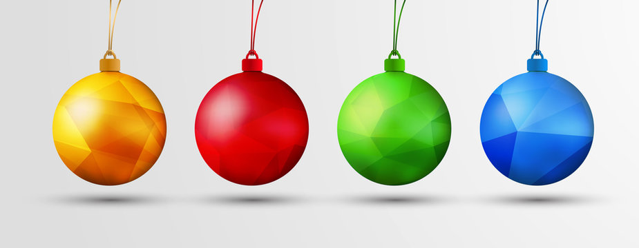 Set of vector Christmas balls with polygonal abstract texture.