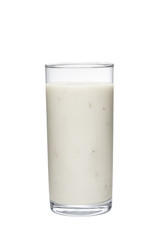 Glass of drinking yogurt isolated on white